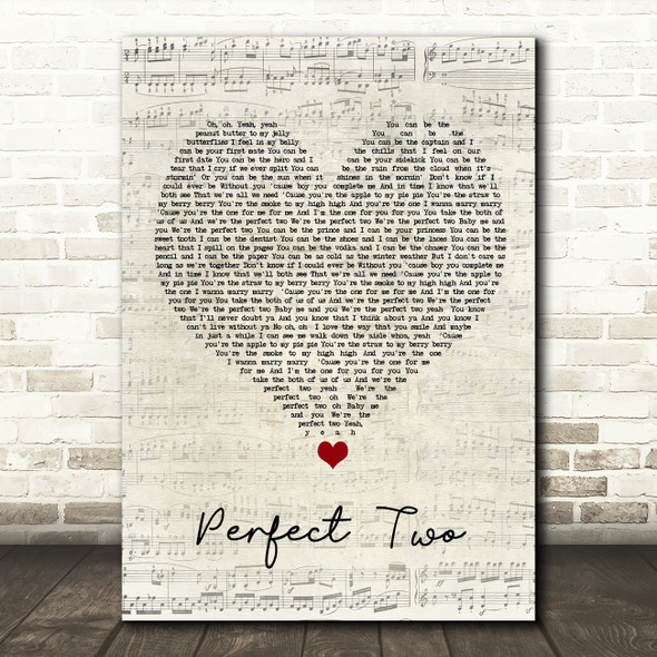 Auburn Perfect Two Script Heart Song Lyric Wall Art Print