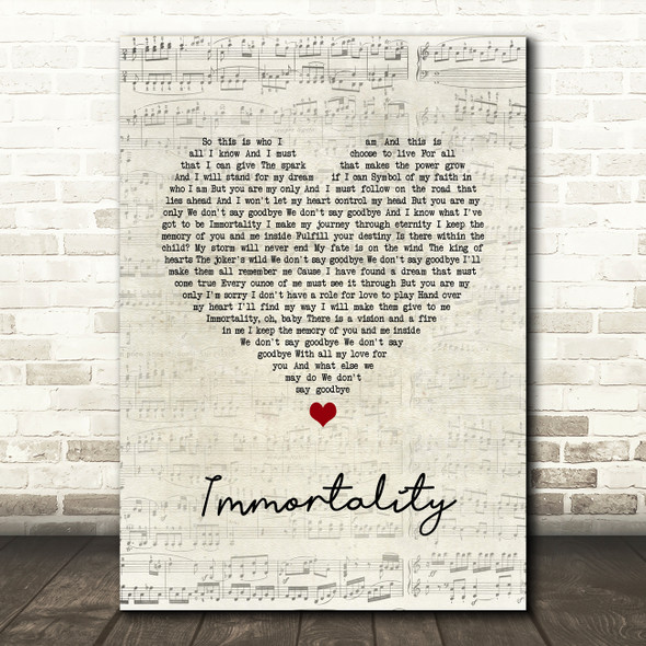 Celine Dion Immortality Script Heart Song Lyric Wall Art Print