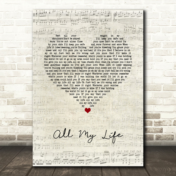 Charlotte All My Life Script Heart Song Lyric Wall Art Print