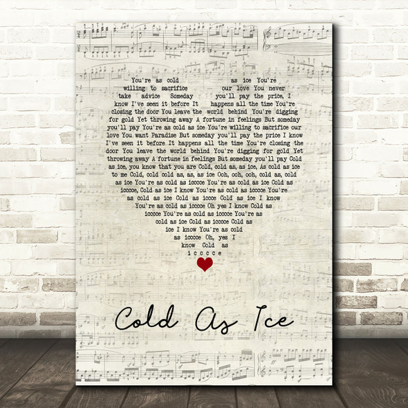 Foreigner Cold As Ice Script Heart Song Lyric Wall Art Print