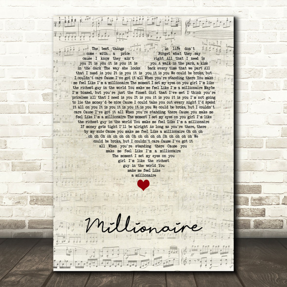 Scouting For Girls Millionaire Script Heart Song Lyric Wall Art Print