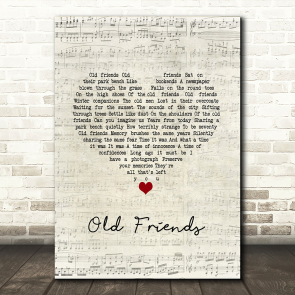 Simon & Garfunkel Old Friends Script Heart Song Lyric Wall Art Print