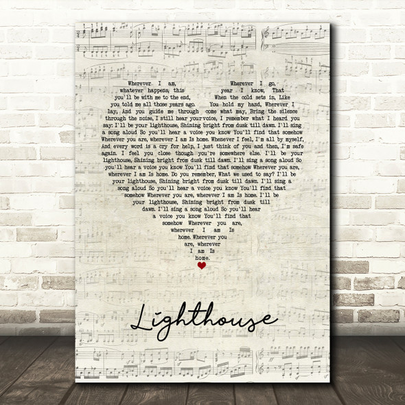 Collabro Lighthouse Script Heart Song Lyric Wall Art Print