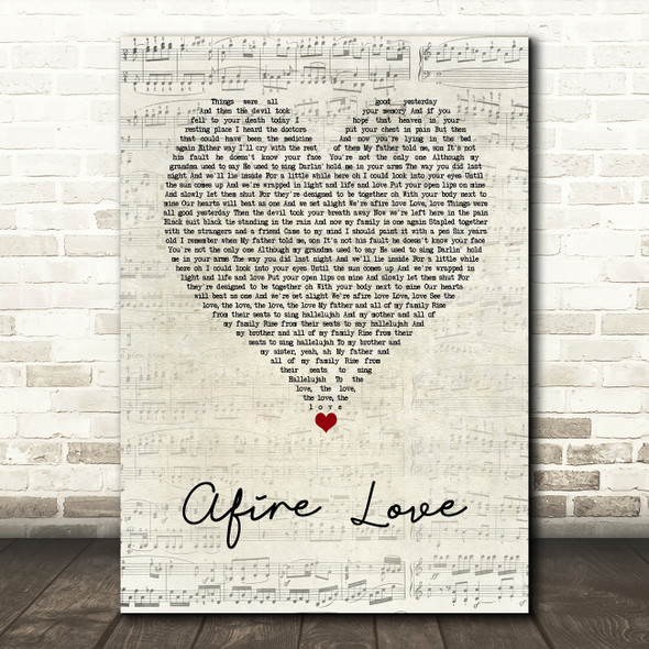 Ed Sheeran Afire Love Script Heart Song Lyric Wall Art Print