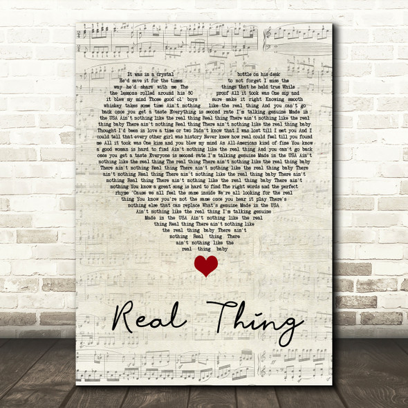 Zac Brown Band Real Thing Script Heart Song Lyric Wall Art Print