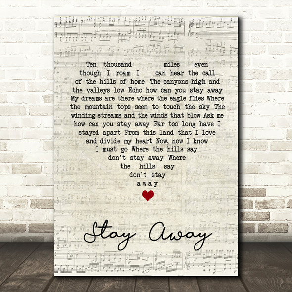 Elvis Presley Stay Away Script Heart Song Lyric Wall Art Print