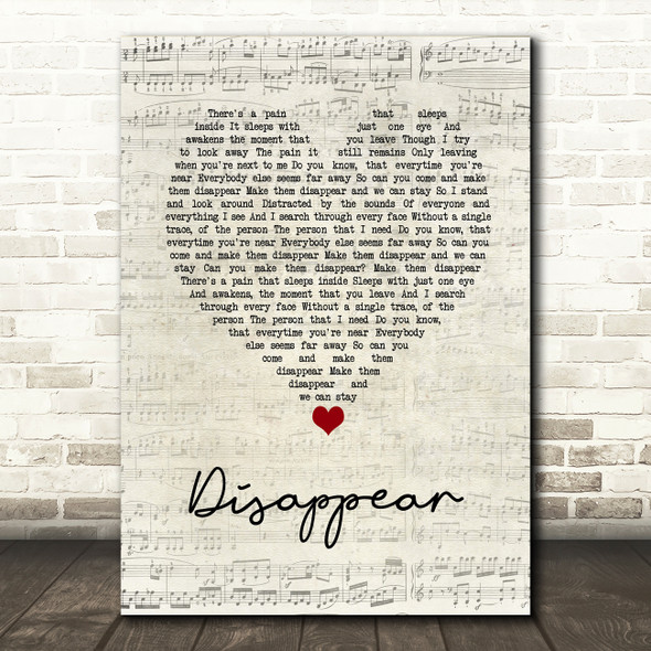 Hoobastank Disappear Script Heart Song Lyric Wall Art Print