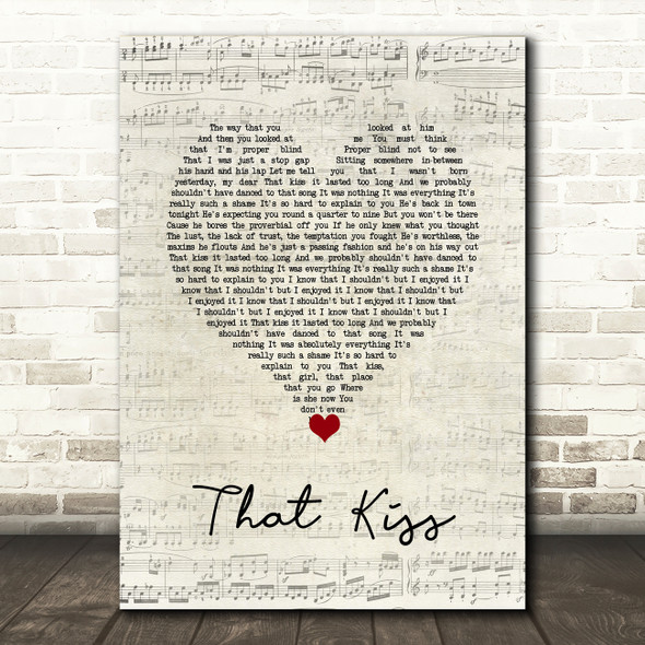 The Courteeners That Kiss Script Heart Song Lyric Wall Art Print