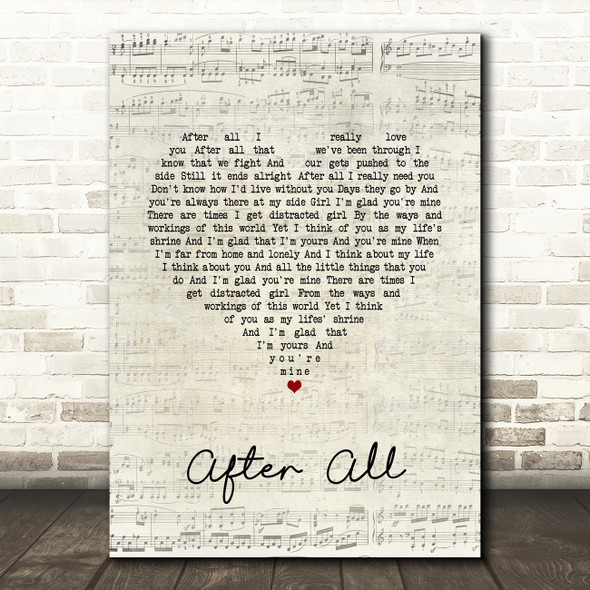 The Frank and Walters After All Script Heart Song Lyric Wall Art Print