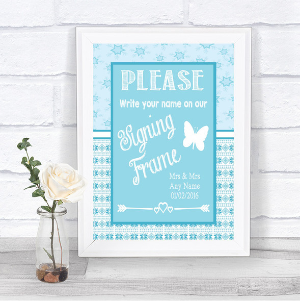 Winter Blue Signing Frame Guestbook Personalized Wedding Sign