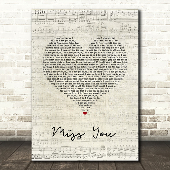 Nickelback Miss You Script Heart Song Lyric Wall Art Print