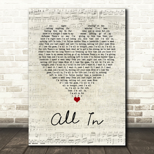 Lifehouse All In Script Heart Song Lyric Wall Art Print