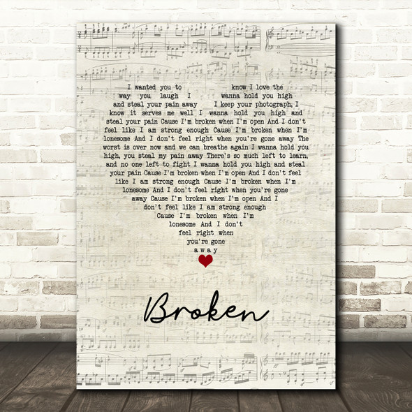 Seether Broken Script Heart Song Lyric Wall Art Print