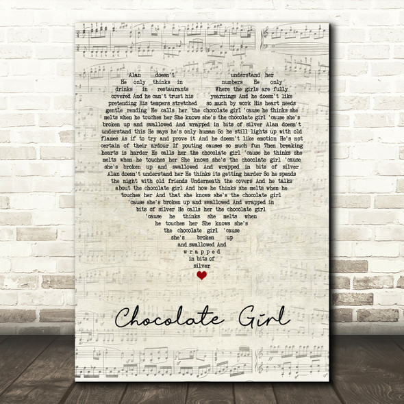 Deacon Blue Chocolate Girl Script Heart Song Lyric Print