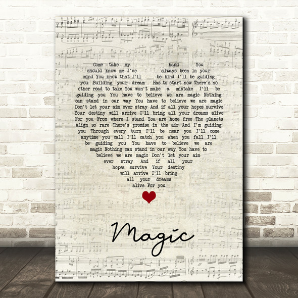 Olivia Newton-John Magic Script Heart Song Lyric Wall Art Print