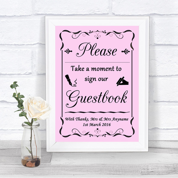 Pink Take A Moment To Sign Our Guest Book Personalized Wedding Sign