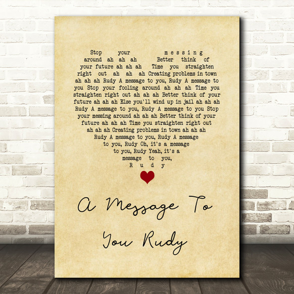 The Specials A Message To You Rudy Vintage Heart Song Lyric Wall Art Print