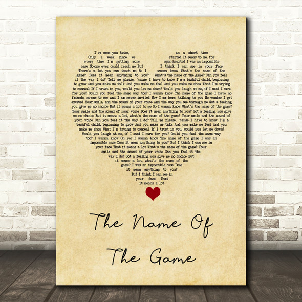 ABBA The Name Of The Game Vintage Heart Song Lyric Wall Art Print