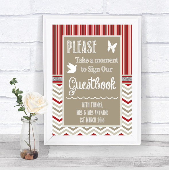 Red & Grey Winter Take A Moment To Sign Our Guest Book Personalized Wedding Sign