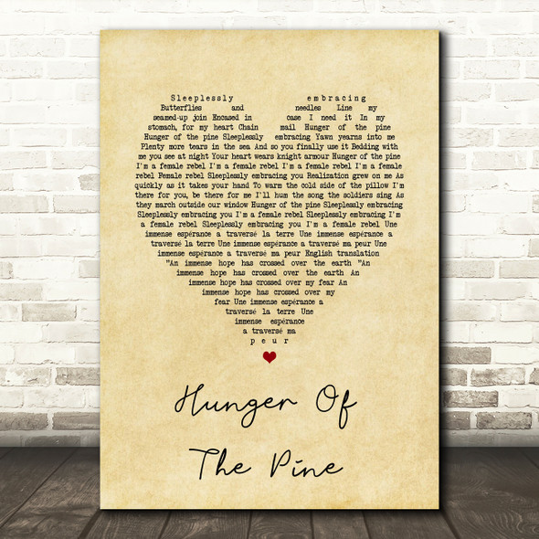 alt-J Hunger Of The Pine Vintage Heart Song Lyric Wall Art Print