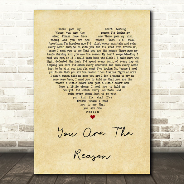 Callum Scott & Leona Lewis You Are The Reason Vintage Heart Song Lyric Wall Art Print