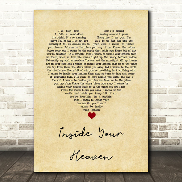 Carrie Underwood Inside Your Heaven Vintage Heart Song Lyric Wall Art Print