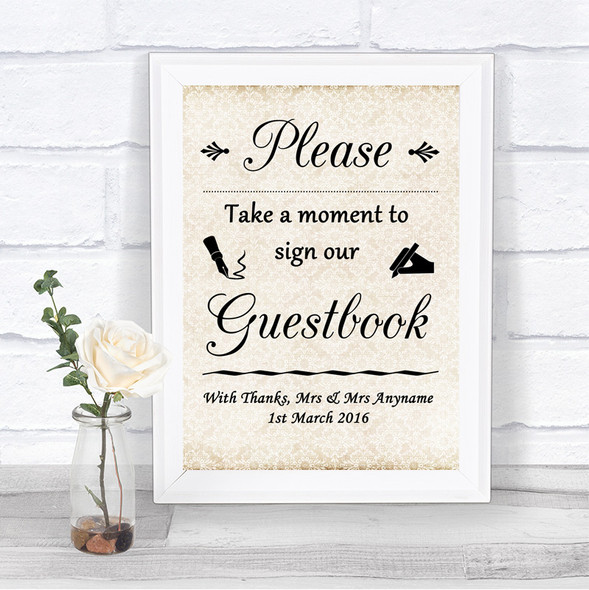 Shabby Chic Ivory Take A Moment To Sign Our Guest Book Personalized Wedding Sign