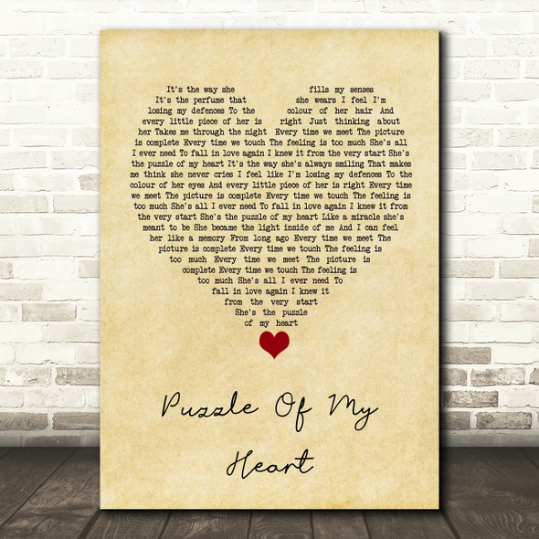 Westlife Puzzle Of My Heart Vintage Heart Song Lyric Wall Art Print
