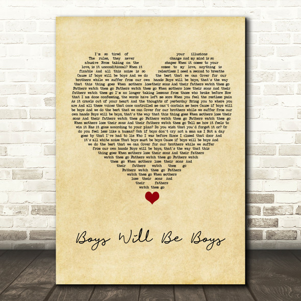 Benny Boys Will Be Boys Vintage Heart Song Lyric Wall Art Print