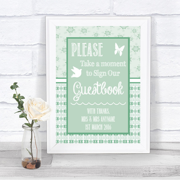 Winter Green Take A Moment To Sign Our Guest Book Personalized Wedding Sign