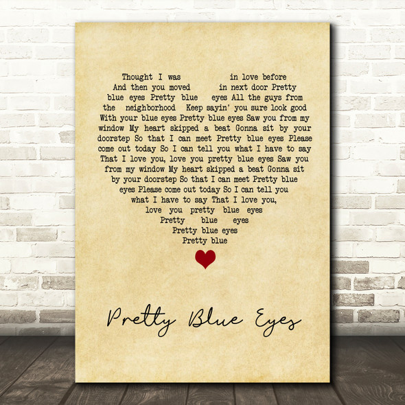 Craig Douglas Pretty Blue Eyes Vintage Heart Song Lyric Wall Art Print