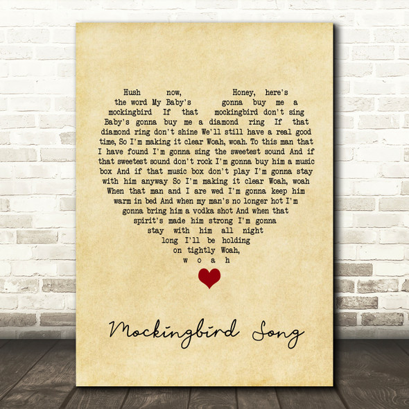 Katie Melua Mockingbird Song Vintage Heart Song Lyric Wall Art Print