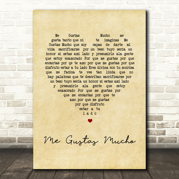 Banda Sinaloense MS de Sergio Lizárraga Me Gustas Mucho Vintage Heart Song Lyric Wall Art Print