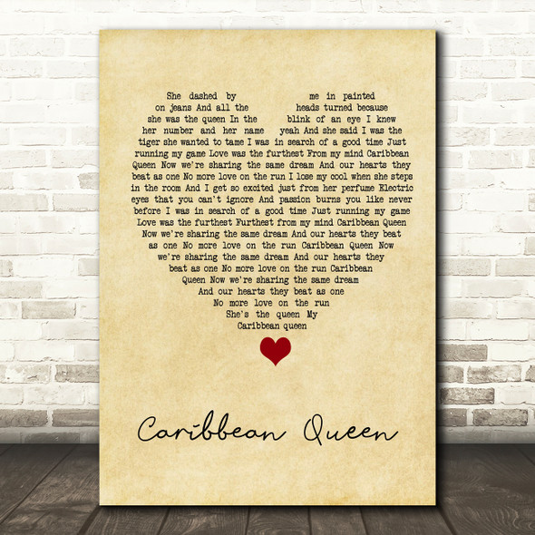 Billy Ocean Caribbean Queen Vintage Heart Song Lyric Wall Art Print