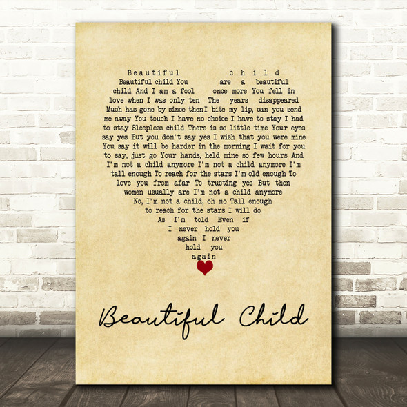 Fleetwood Mac Beautiful Child Vintage Heart Song Lyric Wall Art Print