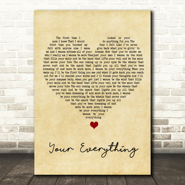 Keith Urban Your Everything Vintage Heart Song Lyric Wall Art Print