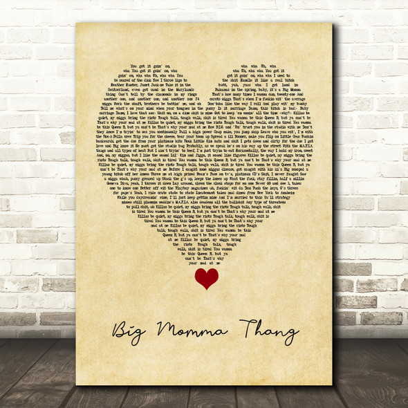 Lil' Kim Big Momma Thang Vintage Heart Song Lyric Wall Art Print