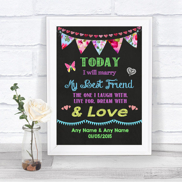 Bright Bunting Chalk Today I Marry My Best Friend Personalized Wedding Sign