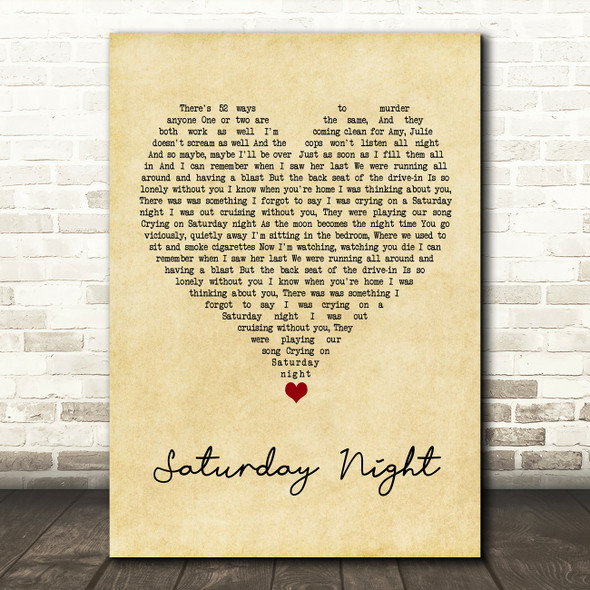 Misfits Saturday Night Vintage Heart Song Lyric Wall Art Print