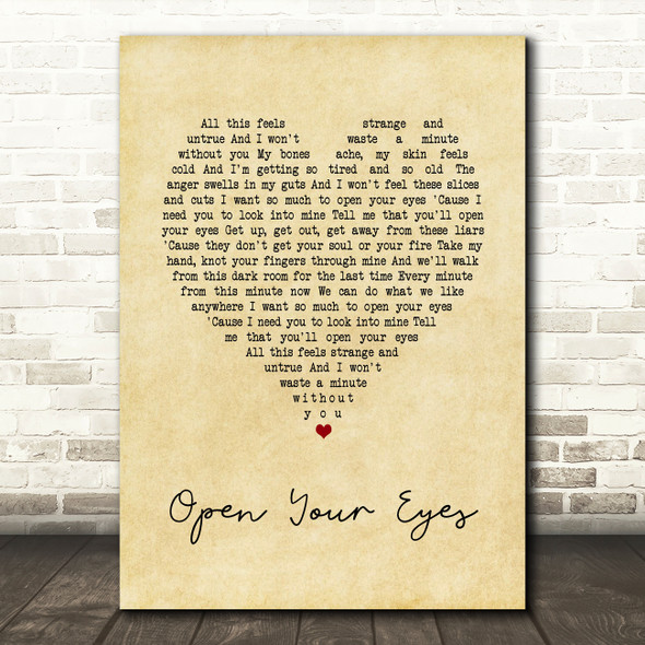 Snow Patrol Open Your Eyes Vintage Heart Song Lyric Wall Art Print