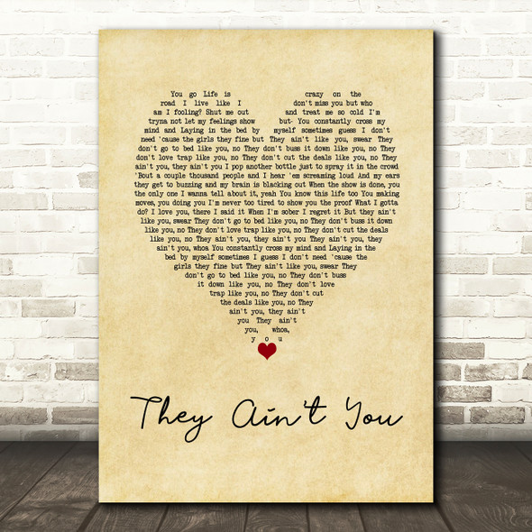 Tyla Yaweh They Ain't You Vintage Heart Song Lyric Wall Art Print