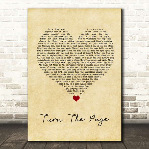 Bob Seger Turn The Page Vintage Heart Song Lyric Wall Art Print