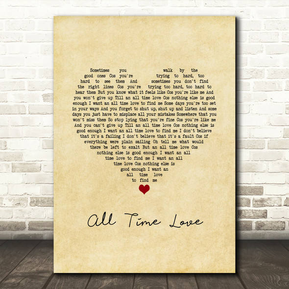 Will Young All Time Love Vintage Heart Song Lyric Wall Art Print