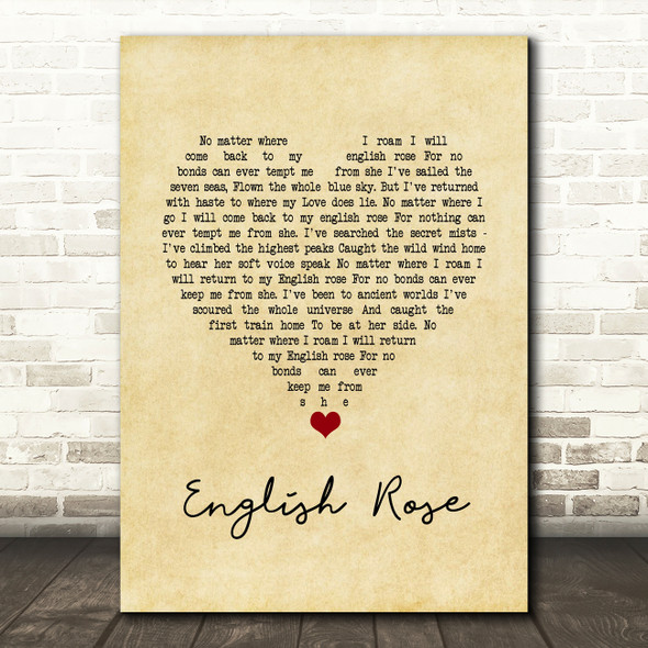 Paul Weller English Rose Vintage Heart Song Lyric Wall Art Print