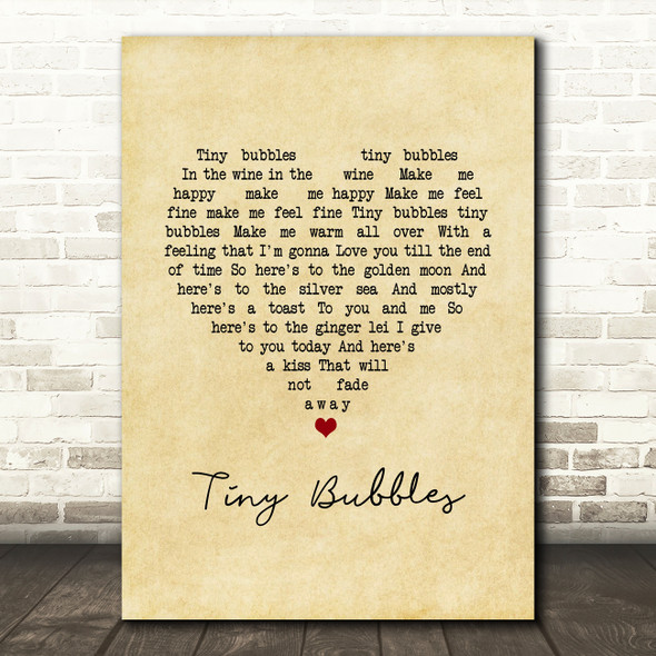Sidney Devine Tiny Bubbles Vintage Heart Song Lyric Wall Art Print