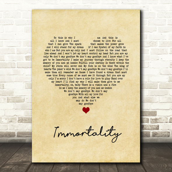 Celine Dion Immortality Vintage Heart Song Lyric Wall Art Print