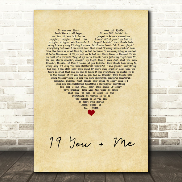 Dan + Shay 19 You + Me Vintage Heart Song Lyric Wall Art Print