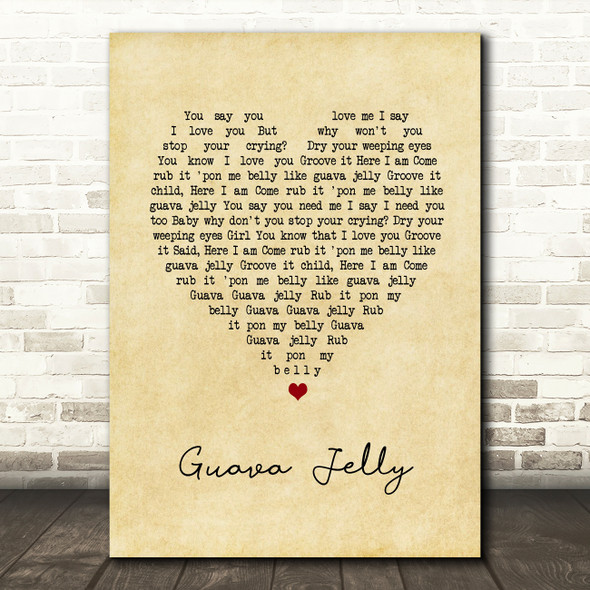 Johnny Nash Guava Jelly Vintage Heart Song Lyric Wall Art Print