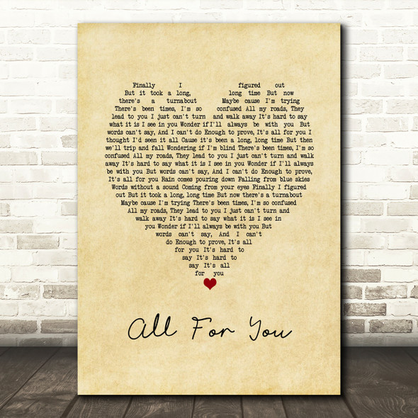 Sister Hazel All For You Vintage Heart Song Lyric Wall Art Print