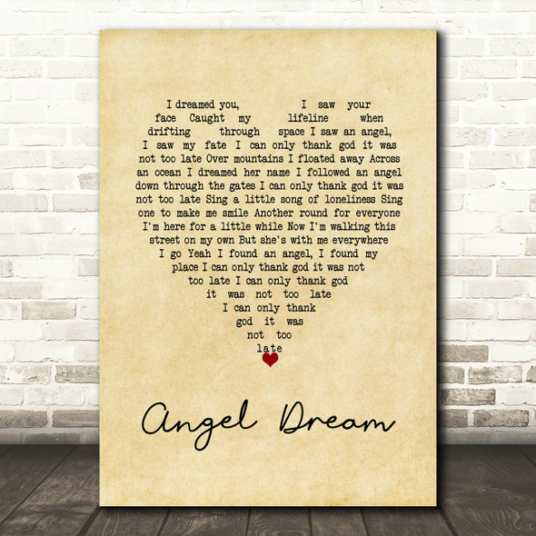 Tom Petty and the Heartbreakers Angel Dream Vintage Heart Song Lyric Wall Art Print